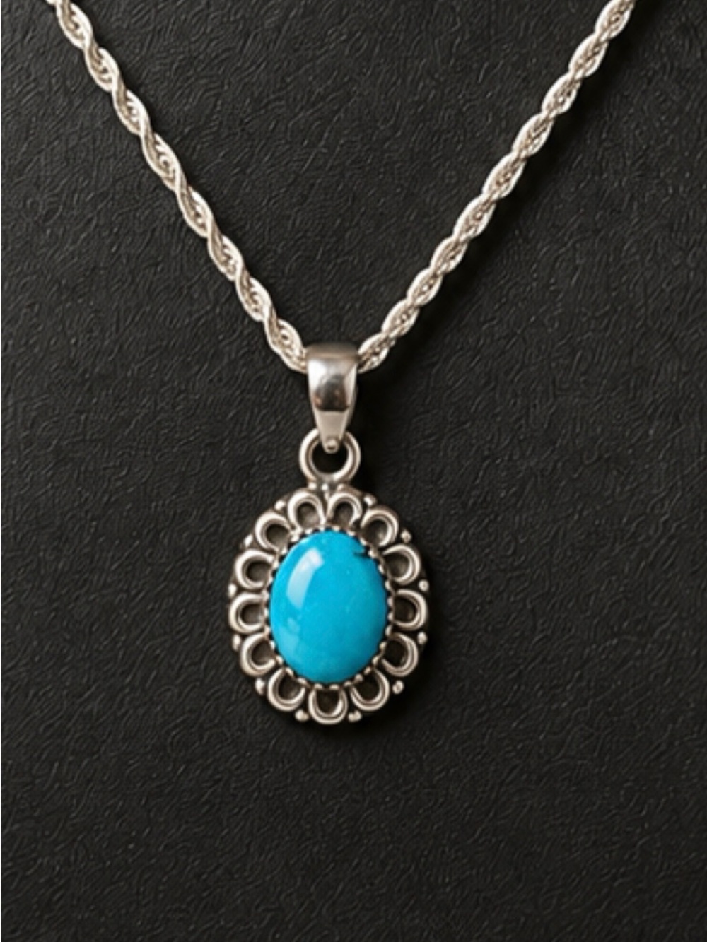 Pendant Turquoise 925 Sterling Silver Floral Bold Blue Necklace